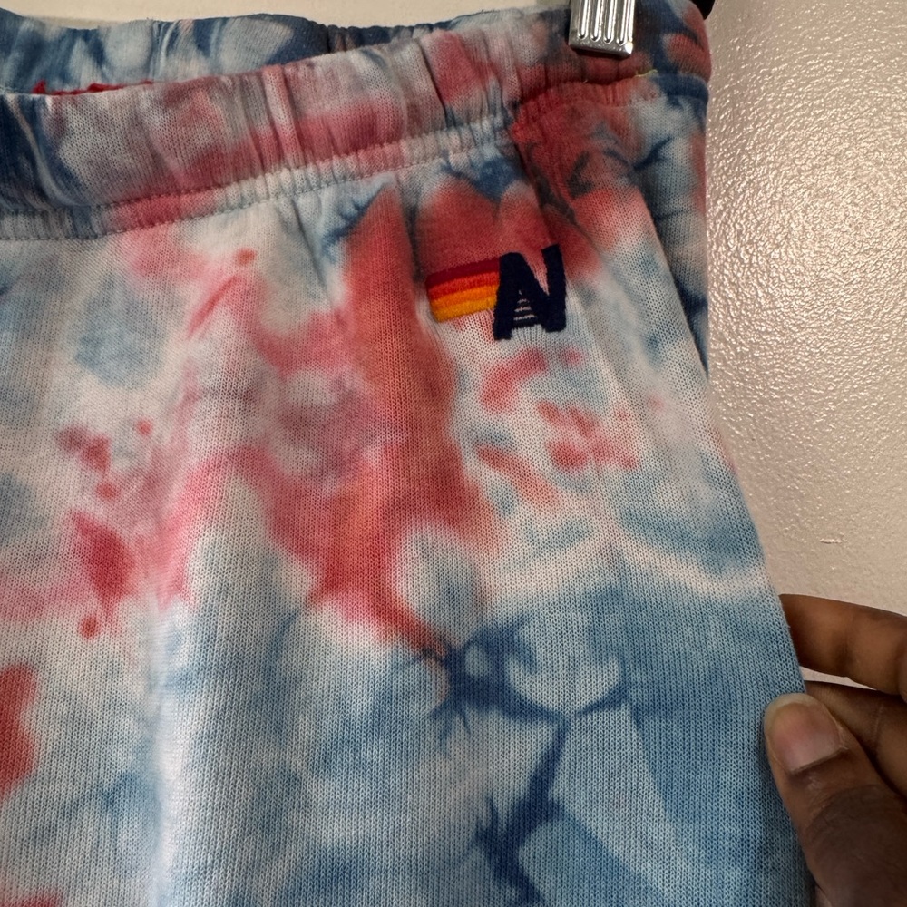 Aviator Nation Light Weight Hand Red and Blue Tie-Dye Sweatpants Joggers - Picture 6 of 11